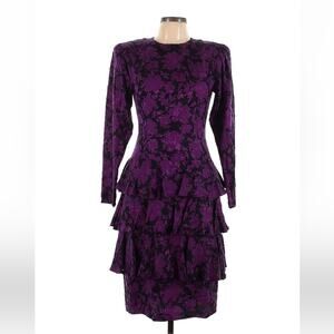 Vintage 80s Maggy London Jeannene Booher Silk ruffled cocktail party dress, 10